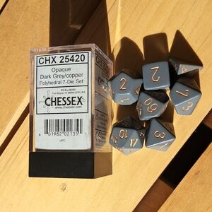 Chessex Polyhedral 7-die Set, Opaque Grey/copper